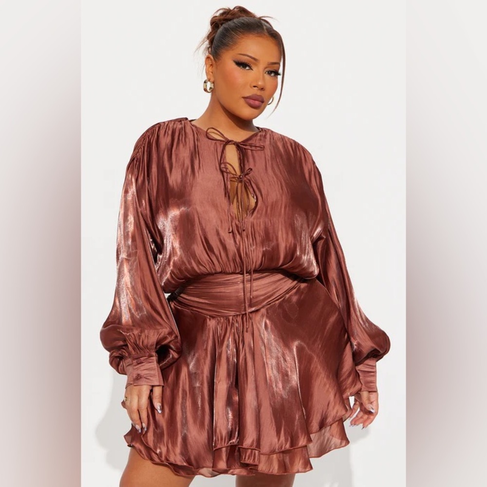 ✨ Women’s Satin Brown Mini Dress |